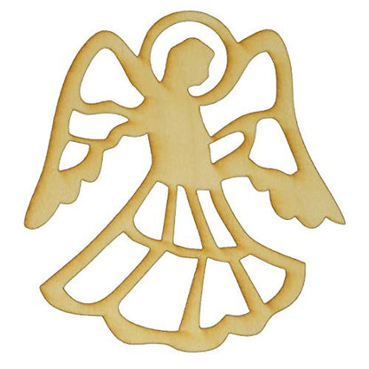 Unfinished Angel #3 Wood Cut Out Available in a Variety of Sizes and Thicknesses (1/4” Thickness, Small 4" x 4.25" (Package of 10)) - WoodArtSupply