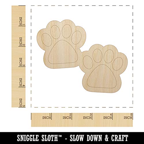 Paw Prints Pair Dog Cat Unfinished Wood Shape Piece Cutout for DIY Craft Projects - 1/8 Inch Thick - 4.70 Inch Size Sniggle Sloth