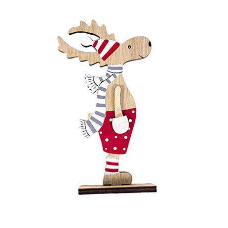 Amosfun Christmas Wood Reindeer Ornament Deer Table Bunny Decor Wood Standing Reindeer Dining Room Decor for Table Nativity Decor Homemade Ornaments Amosfun