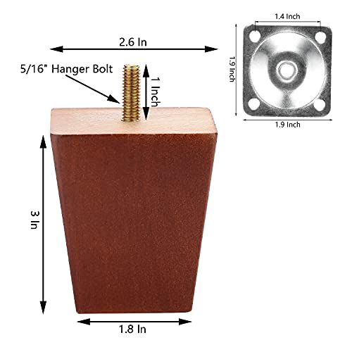 Maricome Wood Furniture Legs for Sofa/Chair/Ottoman Pyramid Walnut Wooden Feet Set of 4 (3 Inch Walnut) Maricome