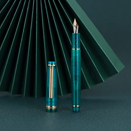 Jinhao 82 Acrylic Fountain Pen, Iridium Extra Fine Nib with Ink Converter, Transparent Peacock Blue Fluorescent Classic Design Smooth Writing Pen - WoodArtSupply