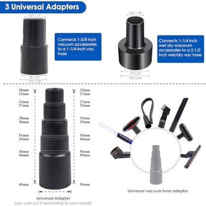 15 Pcs Universal Vacuum Attachments & Brushes for Shop Vac Accessories - 2 1/2" to 1 1/4" Hose Adapter for Shop Vac, 1 7/8" to 1" Vacuum Hose - WoodArtSupply