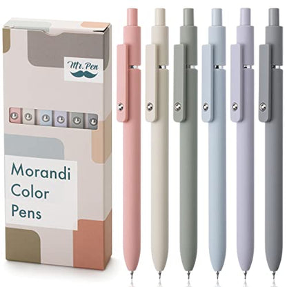 Mr. Pen- Retractable Gel Pens, 6 Pack, Morandi Barrels, Japanese Black Gel Pens, Fast Dry, Gel Pens Fine Point 0.5mm, Cute Pens, Gel Ink Pens, Black - WoodArtSupply