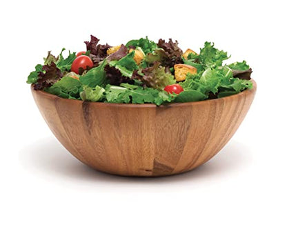 Lipper International Acacia Round Flair Serving Bowl for Fruits or Salads, Large, 12" Diameter x 4.5" Height, Single Bowl - WoodArtSupply