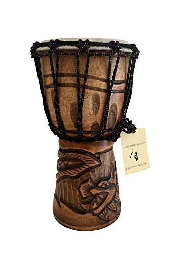 Djembe Drum Solid Wood Deep Carved Bongo Congo African Drum - 12" HIGH MED SIZE - Professional Quality - NOT MADE IN CHINA - JIVE BRAND (Dragon)