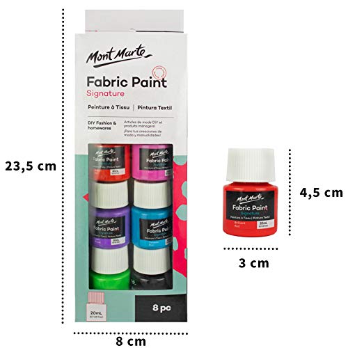 Mont Marte Permanent Fabric Paint Set 8 x 20ml Vivid Colours for Textile, Fabric, T-Shirt, Canvas, Wood, Ceramic, Glass Mont Marte