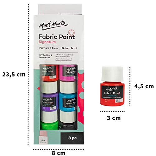 Mont Marte Permanent Fabric Paint Set 8 x 20ml Vivid Colours for Textile, Fabric, T-Shirt, Canvas, Wood, Ceramic, Glass - WoodArtSupply