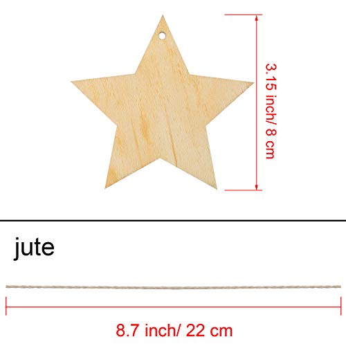 Pangda 20 Packs Wooden Star Cutouts Hanging Ornaments with 20 Packs Strings for Wedding, DIY, Craft, Festival, Decoration, Embellishments - WoodArtSupply