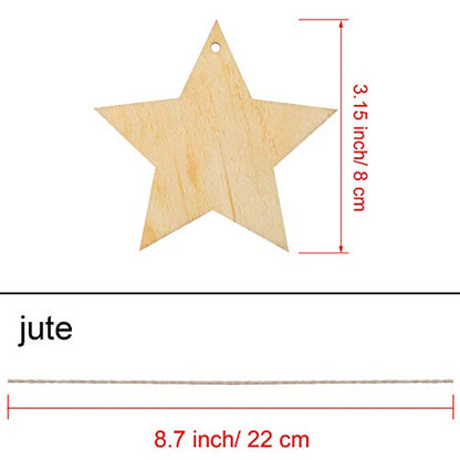 Pangda 20 Packs Wooden Star Cutouts Hanging Ornaments with 20 Packs Strings for Wedding, DIY, Craft, Festival, Decoration, Embellishments - WoodArtSupply