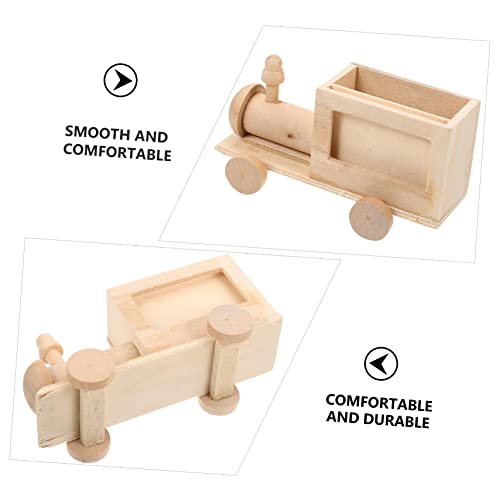 MAGICLULU 2pcs Diy Train Pen Holder Small Unfinished Wood Basket Cute Pen Pot Statues Diy Wood Ornaments Kids Painting Wood Kit Wood Decor Kids MAGICLULU