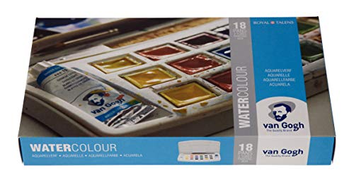 Van Gogh Watercolor Paint Set, Plastic Pocketbox, 18-Half Pan + 2x10ml Van Gogh