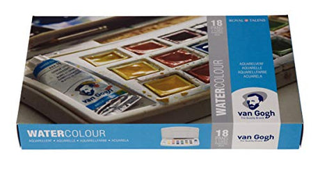 Van Gogh Watercolor Paint Set, Plastic Pocketbox, 18-Half Pan + 2x10ml Van Gogh