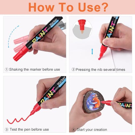 IVSUN Paint Pens Paint Markers, 20 Colors Oil-Based Waterproof Paint Marker Pen Set, Never Fade Quick Dry and Permanent, Works on Rocks Painting, IVSUN