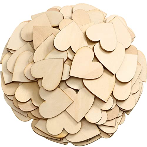 2-Inch Wooden Hearts for Crafts, 100 Pcs Heart Shaped Wood Sheets, Christmas Wood Decorations for Tree, Blank Unfinished Wood Ornaments for Wedding,