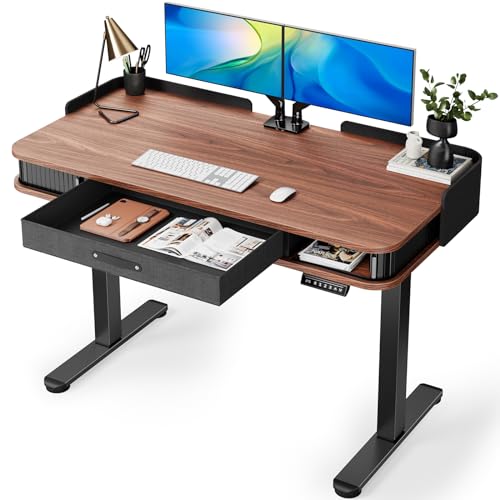 Marsail Electric Standing Desk Whole-Piece Desktop 48 x 24 Inches Height Adjustable Desk with 3 Drawers Home Office Table with 3 Memory Preset - WoodArtSupply