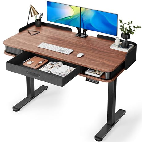 Marsail Electric Standing Desk Whole-Piece Desktop 48 x 24 Inches Height Adjustable Desk with 3 Drawers Home Office Table with 3 Memory Preset Marsail