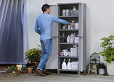 Keter Storage Cabinet with Doors and Shelves for Tool, Home Organization,Large, White & Grey Keter