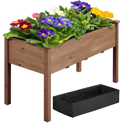 Yaheetech 1pc Raised Garden Bed 48x24x30in Elevated Wooden Horticulture Planter Box with Legs Standing Growing Bed for