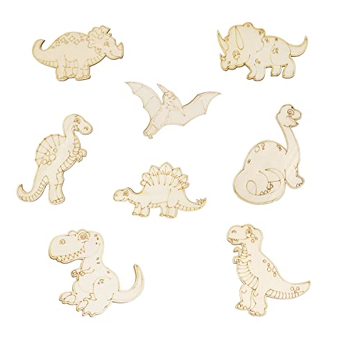 48 Pack Wood Dinosaur Cutouts Unfinished Wooden Dinosaur Hanging Ornaments DIY Dinosaur Animal Craft Gift Tags for Home Party Decoration Craft