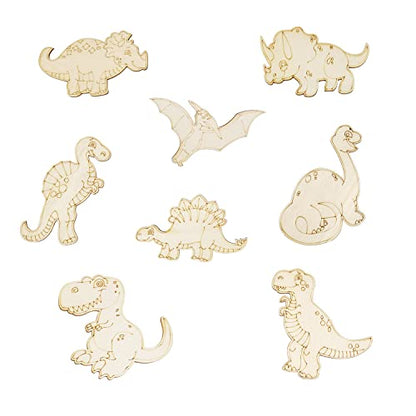 48 Pack Wood Dinosaur Cutouts Unfinished Wooden Dinosaur Hanging Ornaments DIY Dinosaur Animal Craft Gift Tags for Home Party Decoration Craft
