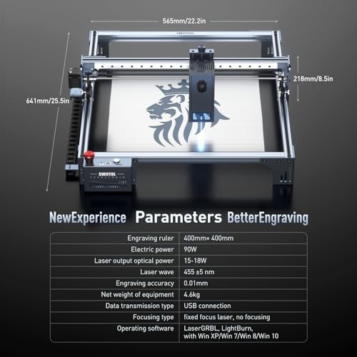 Swiitol Laser Engraver 18W Laser Cutter High-Power 30000mm/min 0.01mm High Accuracy, CNC Laser Engraving Cutting Machine with Emergency Stop Button