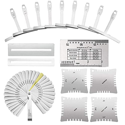 TIMESETL 17 Pcs Guitar Luthier Tools Including 4 Guitar Notched Radius Gauges, 9 Understring Radius Gauge Luthier Tools, 32 Blades Feeler Gauge, - WoodArtSupply