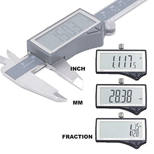 Clockwise Tools IP54 Grade Digital Caliper, DCLR-0805 0-8" /200mm, Inch/Metric/Fractions Conversion, Stainless Steel, Large LCD Screen Clockwise Tools
