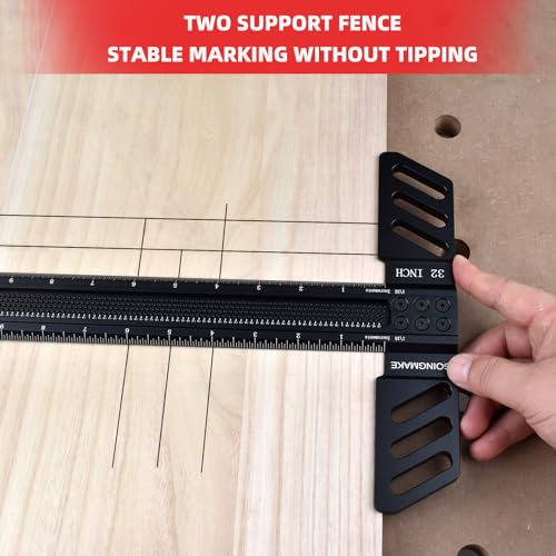 GOINGMAKE Woodworking T-Square 32 Inch Aluminum Alloy T Square Ruler 1/32" Hole Scrbing Guides Positioning Scribe Tool Precision Woodworking Ruler goingmake