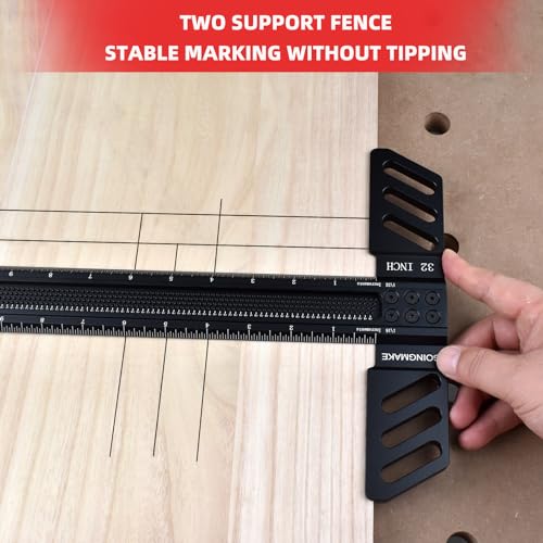 GOINGMAKE Woodworking T-Square 32 Inch Aluminum Alloy T Square Ruler 1/32" Hole Scrbing Guides Positioning Scribe Tool Precision Woodworking Ruler - WoodArtSupply