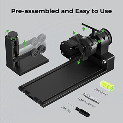 xTool RA2 Pro for xTool P2, S1, D1 Pro, F1, M1 and Most Laser Engraver (with Riser), Jaw Chuck Rotary, Y-axis Rotary Roller Engraving Module for