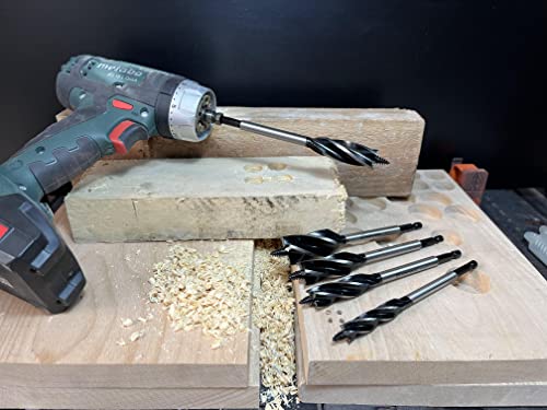 CORTOOL Auger Drill Bit for Wood,1/2", 5/8", 3/4" and 1" Inch Size with Quick Change Hex Shank 5-Piece Drill Bit Set for Wood Cortool