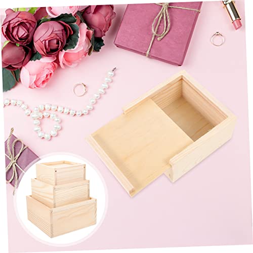 SEWACC 3pcs Box Wooden Drawer Miniture Decoration Woodsy Decor Retro Decor Rustic Case Wooden Unfinished Jewelry Organizer for Drawer Unfinished Wood - WoodArtSupply