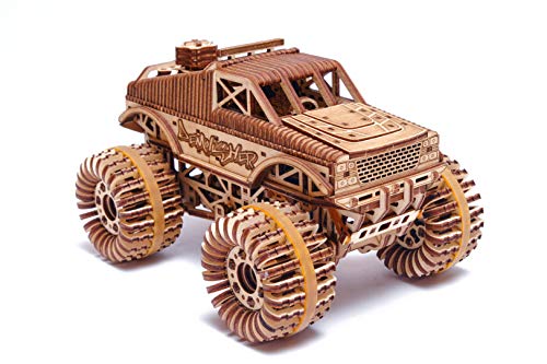 Wood Trick Monster Pickup Truck Car 3D Wooden Puzzle - Rides up to 18 feet - 8.3x6.3 in - Model Truck Kit to Build for Adults and Kids