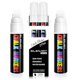 SILENART White Chalk Markers 2 Pack -15mm Jumbo Tip Car Markers - White Dry Erase Markers Pen - Chalk Pens White Liquid Chalk Markers for Chalkboard, SILENART