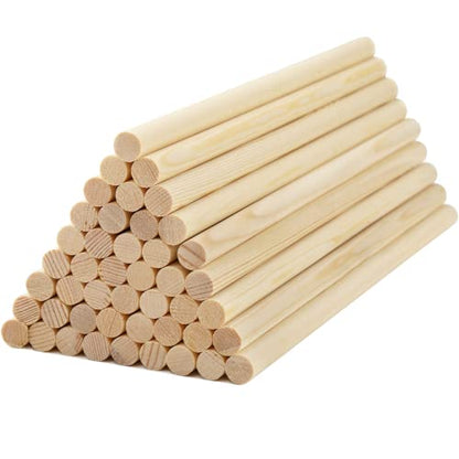 ZENFUN 50 Packs Wooden Dowel Rods, 12'' H x 1/2'' Dia Unfinished Wood Sticks for Crafts, Solid Hardwood Sticks for Crafting, DIY, Macrame