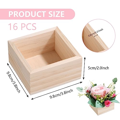 WOPPLXY 16 Pack Wooden Box, 4 x 4 x 2 Inch Unfinished Wood Box, Small Square Wood Boxes, Wooden Storage Organizer Craft Boxes for Crafts, - WoodArtSupply