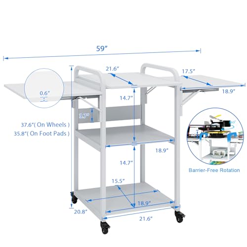 PUNCIA 3 Tier Movable Heat Press Table Foldable Heat Transfer Machine Stand Heavy Duty Rolling Workbench with Folding Table for DIY Sublimation - WoodArtSupply