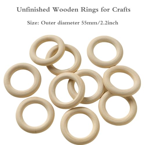 12PCS Natural Wood Rings for Crafts, HOOMBOOM 55mm/2.2inch Macrame Rings for DIY, Wooden Rings Without Paint, Pendant Connectors - WoodArtSupply