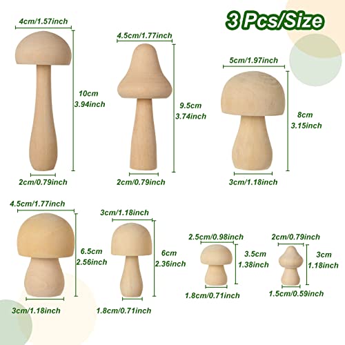 21PCS Wooden Mushroom to Crafts, 7 Different Sizes Natural Wood Mushrooms for Paint, Unfinished Unpainted Wooden Mushrooms Figures Decor for Arts & EATHEATY