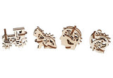 UGEARS 70029 U-Fidgets Tribiks Puzzle Pieces Set with 4 Models Anti-Stress 3D Puzzle Self Assembly Kit 4 Mini Miniature Model Mechanical Models UGears