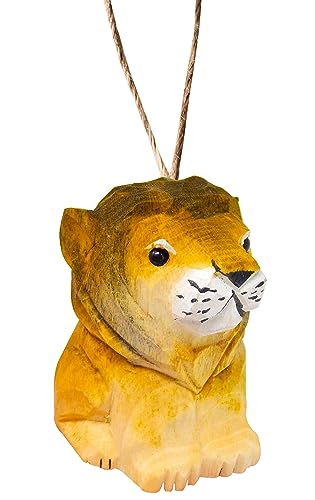 Selsela Lion Wood Ornament Hanging Animal Figurine Handmade Carved Decoration - WoodArtSupply