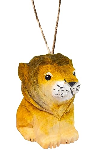 Selsela Lion Wood Ornament Hanging Animal Figurine Handmade Carved Decoration Selsela