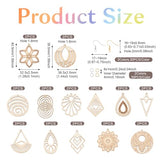 26pcs Wooden Earring Charms Unfinished Natural Wood Filigree Pendants in Teardrop & Kite & Flower & Rhombus & Triangle Shape with Earring Hooks & EEE ELECRELIVE