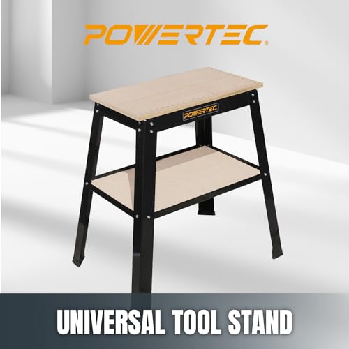 POWERTEC UT1002 Universal Tool Stand w/ MDF Split Top Expands to 20"x25" & Storage Shelf, 32" Working Height Tool Table for Benchtop Planers, Band
