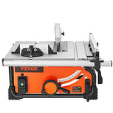 VEVOR Table Saw for Jobsite, 10-inch 15-Amp, 25-in Max Rip Capacity, Cutting Speed up to 4500RPM, 40T Blade, Portable Compact Tablesaw with Sliding VEVOR
