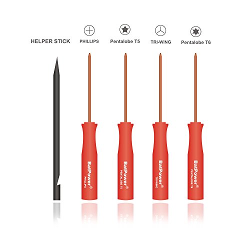 BatPower 5pcs MacBook Repair Tool Kit Precision P5 Pentalobe Screwdriver T5 Torx Tri Wing Phillips Screwdriver with S2 Steel for MacBook Pro Air with BatPower