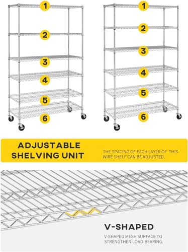 BestMassage Wire Shelving Unit Heavy Duty Garage Storage Shelves Large Metal Shelf Organizer 6-Tier Height Adjustable Commercial Grade Utility Steel BestMassage