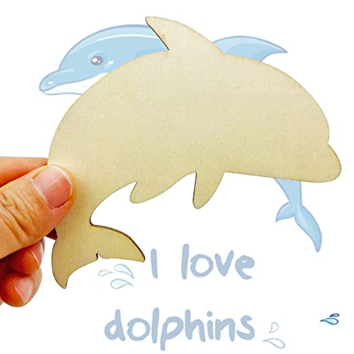20pcs Unfinished Dolphin Shaped Wood Cut Out Dolphin Wood DIY Crafts Cutouts Blank Wooden Dolphin Shaped Shaped Hanging Ornaments for Wedding JEKEJIAJIU