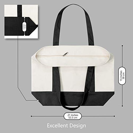 TOPDesign 1 | 3 | 6 | 30 Pack Stylish Canvas Tote Bag with an External Pocket, Top Zipper Closure, Daily Essentials (Black/Natural Pack of 1) TOPDesign