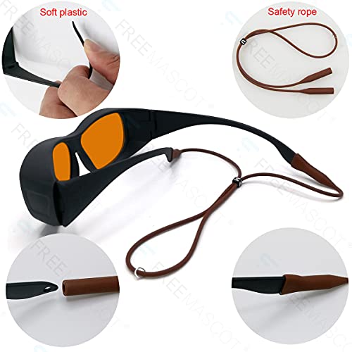 FreeMascot OD 6+ 190nm-490nm Wavelength UV light/Anti Blue Light Blocking Safety Glasses for 405nm, 445nm, 450nm,473nm Laser (Fit-over Frame 4) FreeMascot